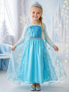 Dětské šaty Elsa Ledové království modré se sněhovými vločkami