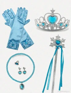 Dětský set Elsa doplňků – korunka, hůlka, rukavičky a šperky