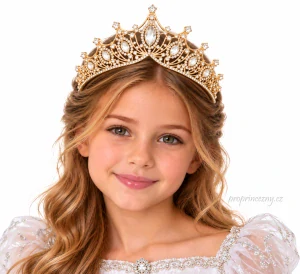 Zlatá princeznovská korunka s čirými kamínky
