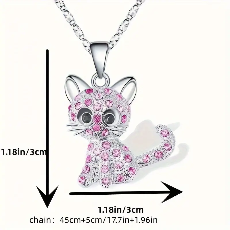 Dětský řetízek s růžovou kočičkou – štrasový přívěsek