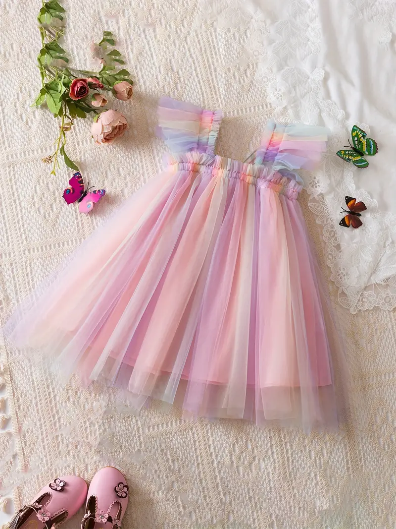 Dětské slavnostní šaty s motýlem – pastelové tylové šaty