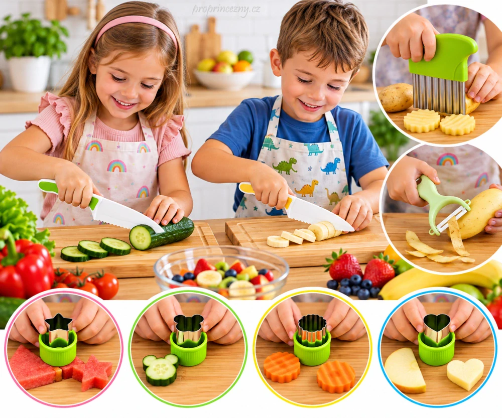Montessori dětské kuchyňské nože a sada pomůcek