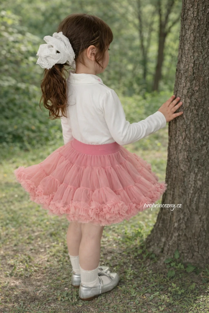 Růžová volánková tylová sukně