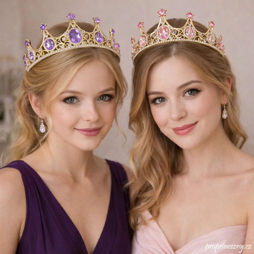 Dámská korunka zlatá s kamínky – fialová