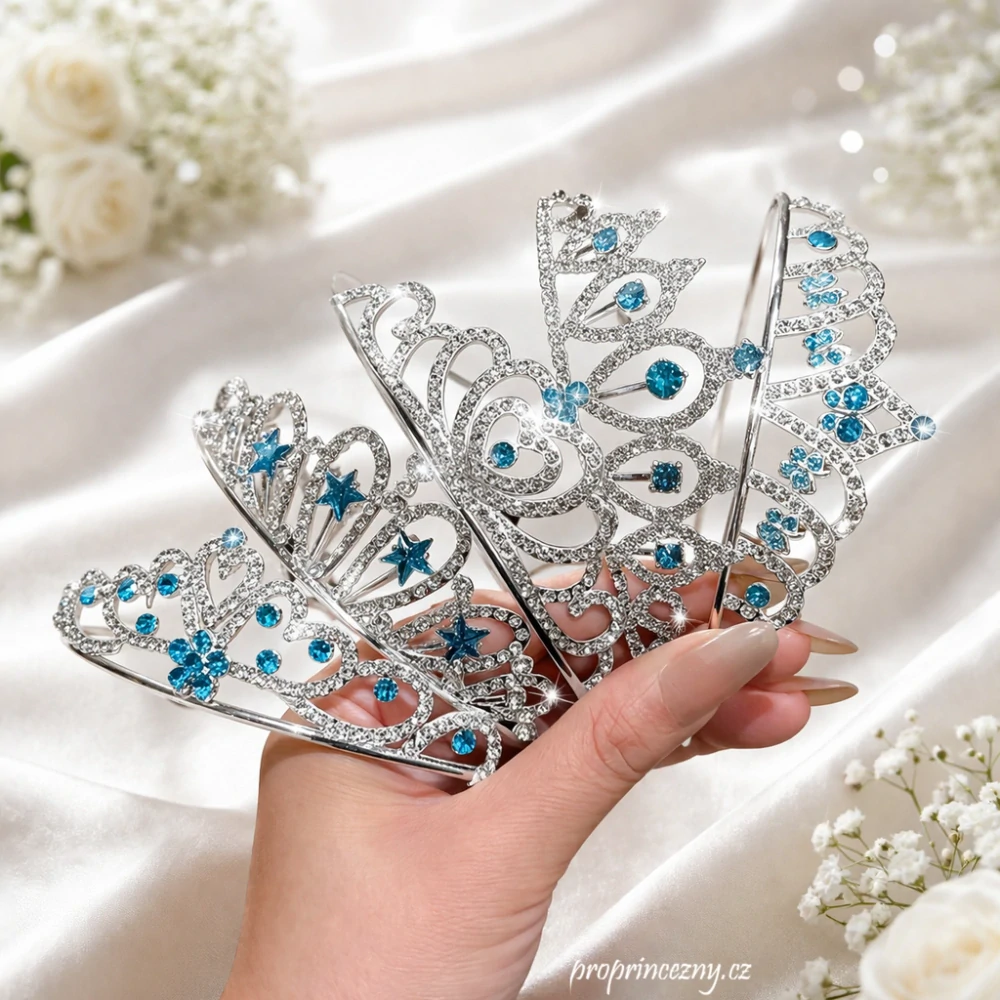 Dětské korunky s modrými kamínky