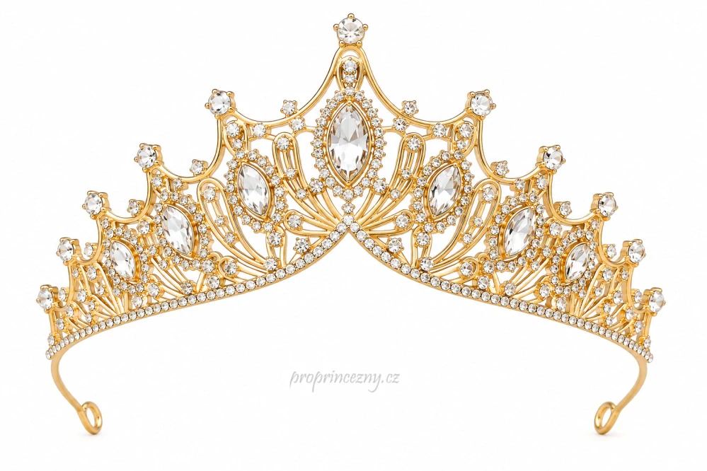 Zlatá princeznovská korunka s čirými kamínky