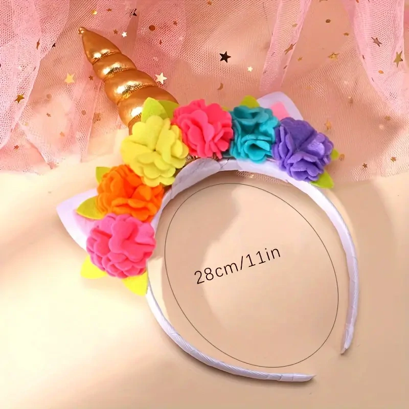 Čelenka jednorožec s barevnými květy