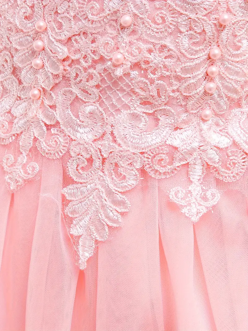 Dívčí slavnostní šaty s perličkami – růžové tylové šaty