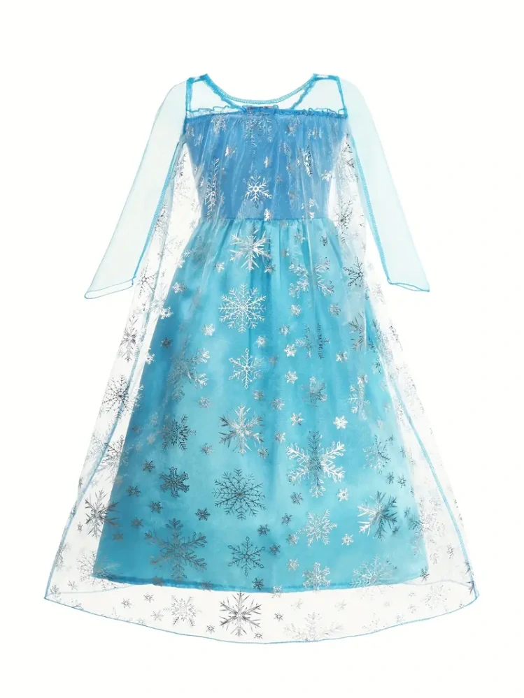Dětské šaty Elsa Ledové království modré se sněhovými vločkami