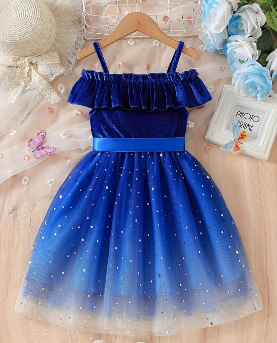 Dívčí společenské šaty Modrá hvězda – semišový vršek