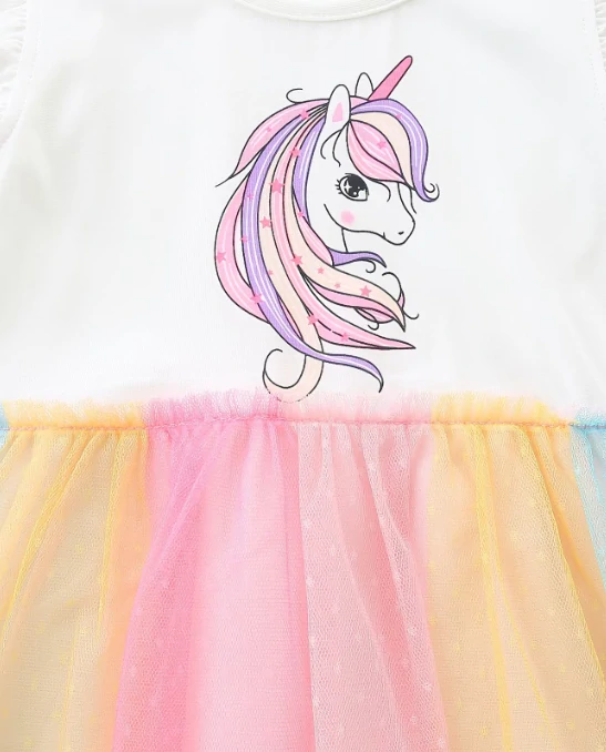 Bavlněné šaty s jednorožcem – pastelová tutu