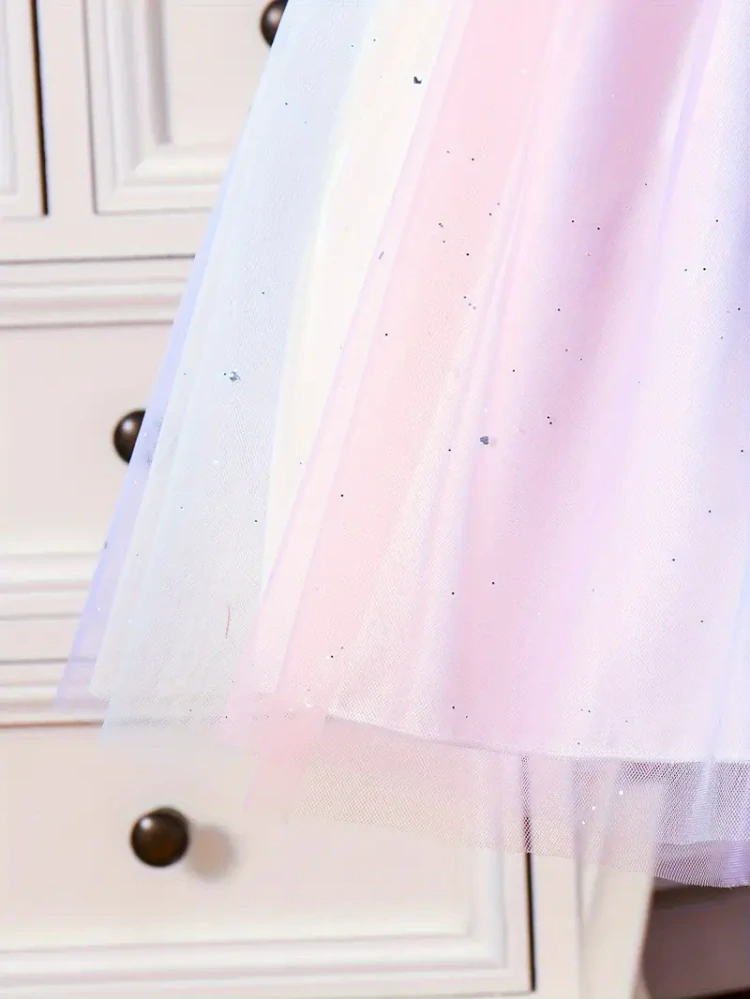 Duhové princeznovské šaty s ramínky – pastelové tylové šaty pro holčičky