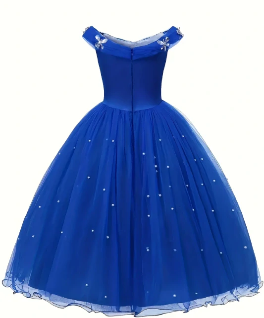 Princeznovské modré šaty s perličkami - Popelka šaty