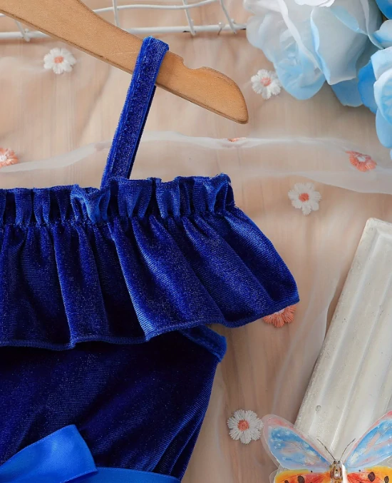 Dívčí společenské šaty Modrá hvězda – semišový vršek