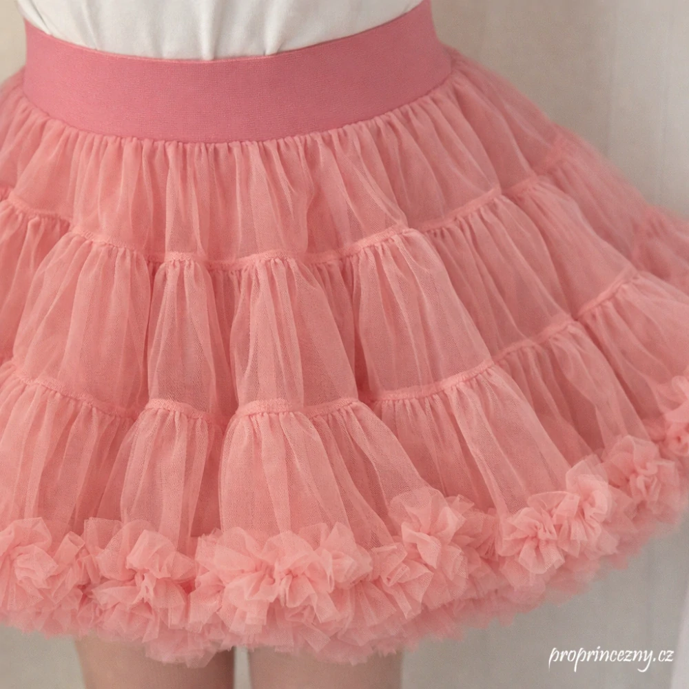Růžová volánková tylová sukně