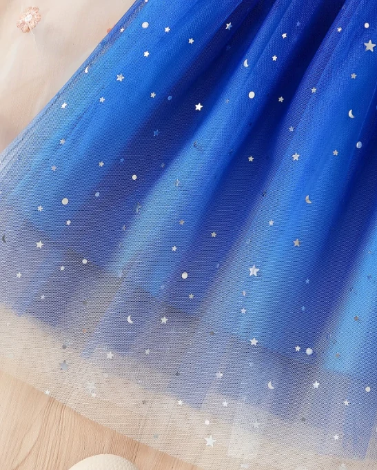 Dívčí společenské šaty Modrá hvězda – semišový vršek